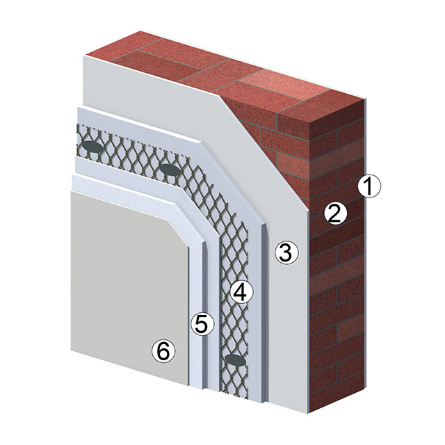 Structural reinforcement grout on solid brick walls.