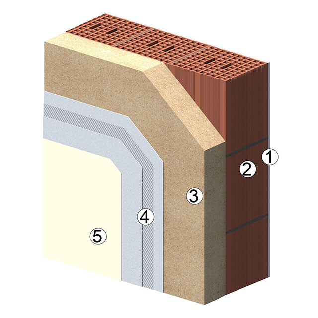 Thermal plaster on brick walls.