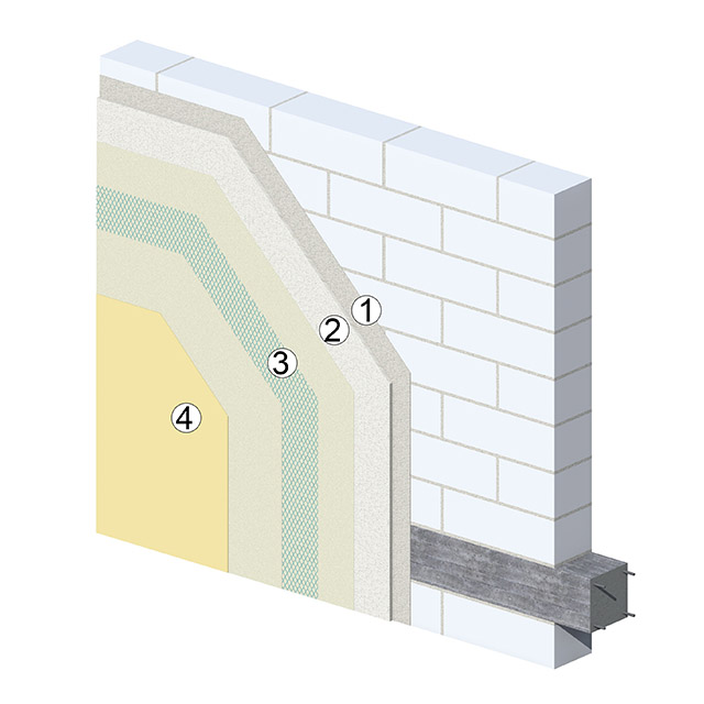 Civil plaster on cellular concrete blocks.